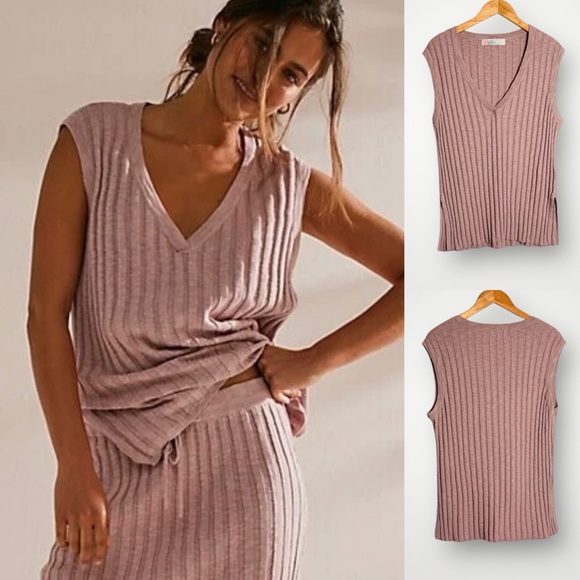 Free People Sweaters - Free People Beach Veda Ribbed Sweater Womens Size Medium Sleeveless Pink Layer